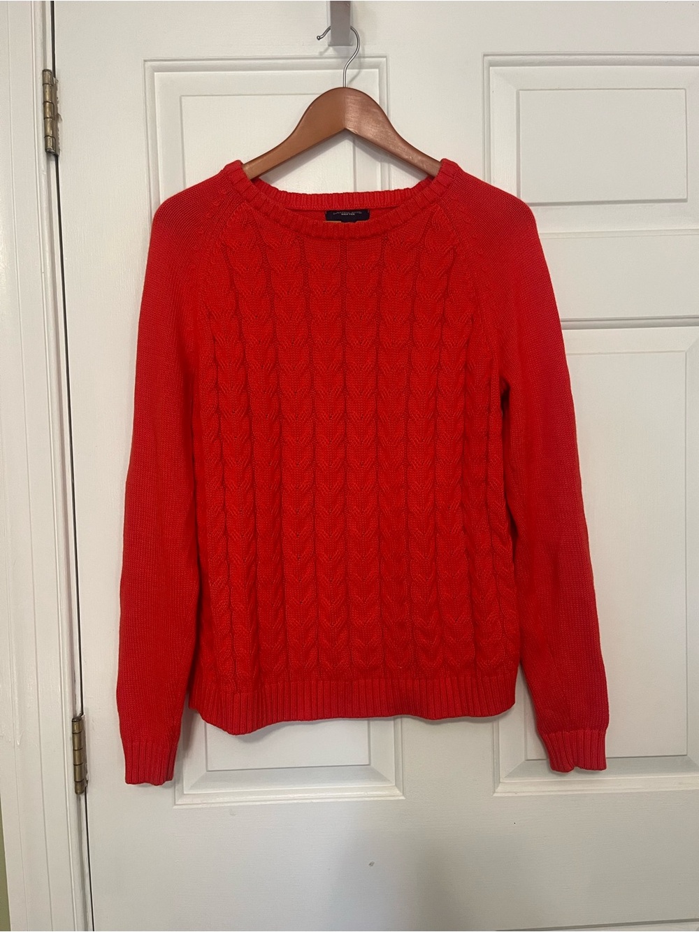 Lands End Red 100% Cotton Drifter Classic Cable Knit Sweater size L - Picture 3 of 10